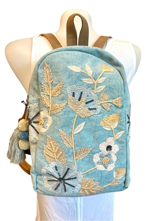 Crosstree Lane Handbags - CROSSTREE LANE Embroidered Floral embroidered sequined chambray  Blue Backpack